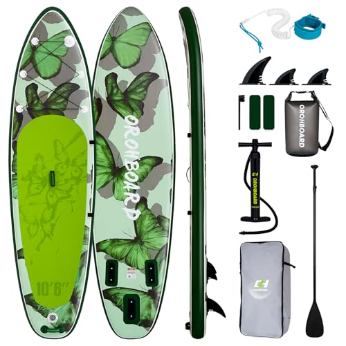 OROHBOARD 10’6 Inflatable Stand Up Paddle Board with Premium Paddleboards Accessories, Wide Stable Designed SUP Paddleboard for Adults & Youth. (Butterfly)