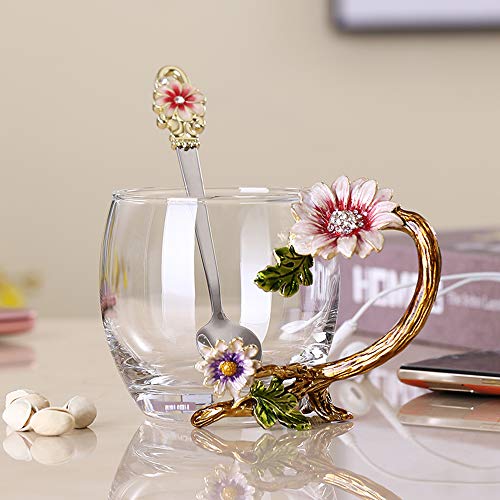 Comparison: Best Cups For Tea 5 JY-Danbady Enamel Sunflower Crystal Lead-Free Glass Tea Cup with Spoon Set, Present for The Christmas, Valentine's Day.Best Present for Mother, Grandma, Girlfriend, Sister.