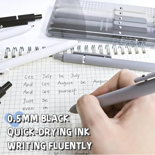 Image of 6 PCS Retractable Gel Pens Set, Quick Dry Black Ink 0.5mm Fine Point Pens, Smooth Writing Rollerball Gel Ink Pens with Soft Touch Grip for School, Office & Home Use (Black White Grey)