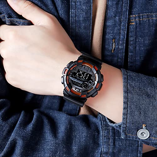 Image of FANMIS Mens Digital LED Sports Watch Military Multifunction Dual Time Alarm Countdown Stopwatch 12H /24H Time Backlight 164FT 50M Waterproof Calendar Month Day Date Watch