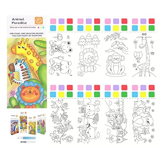 Watercolor Coloring Books for Kids Ages 4-8,Pocket Watercolor Painting Book for Toddlers,Mini Water Coloring Art Kit,Small Travel Watercolor Coloring Set,Birthday Gift for Girls Boys (Animal Paradise)
