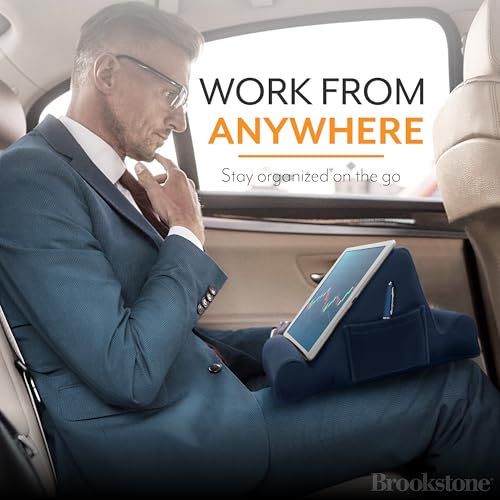 Image of Brookstone Tablet Lap Cushion - Tablet /Phone /Ebook Holder for Bed, Flights, and Travel, Memory Foam Lap Desk for Reading and Hands Free Viewing, Compatible iPad and Kindle Accessories, Blue