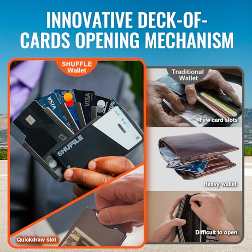 Men's Wallet - Shuffle Wallet with Deck-of-Cards Opening, RFID Blocking, Slim Design, Aluminum Card & Money Clip Wallet, Holds 6-8 Cards, Wallet with Gift Box (Gunmetal)2