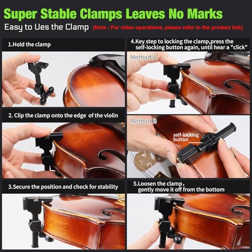 Image of UHF Wireless Violin Cello Microphone System Violin Pickup Clip-on Instrument Microphones with Transmitter and Receiver for Musicians, Teachers, Stage Performances, Active PA Systems, 196ft Range