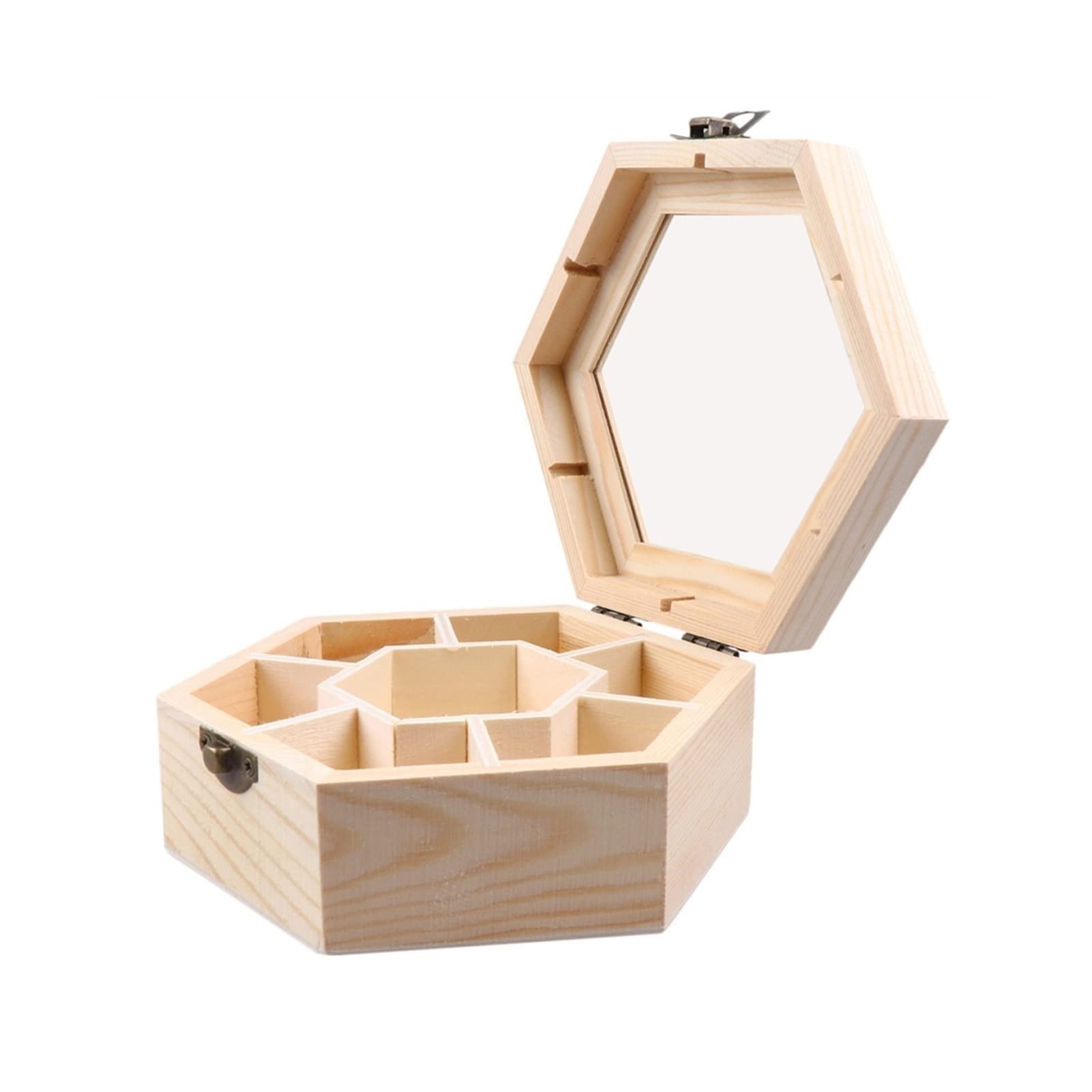 XBTGS Uhren-Display-Box, sechseckig, Holz-Schmuck-Organizer mit Glasdeckel und Schloss, Uhrenschmuck-Organizer zur Aufbewahrung und Präsentation von Uhrengehäusen für Herren