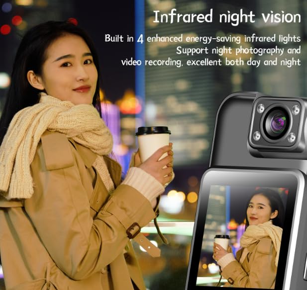 Image of Mini Body Camera 1080p Video Recorder with Audio - 180 Rotatable Lens, Night Vision, Motion Detection & 1.3 inch Screen. Wearable Pocket Cam for Security & Home (USB-C)