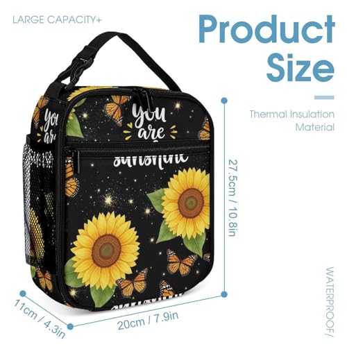 Backpack Book Bags with Lunch Box Storage Bag Backpack Set Daypack with Lunch Bag and Cosmetic Bags (Monarch Butterfly Sunflower (5))4