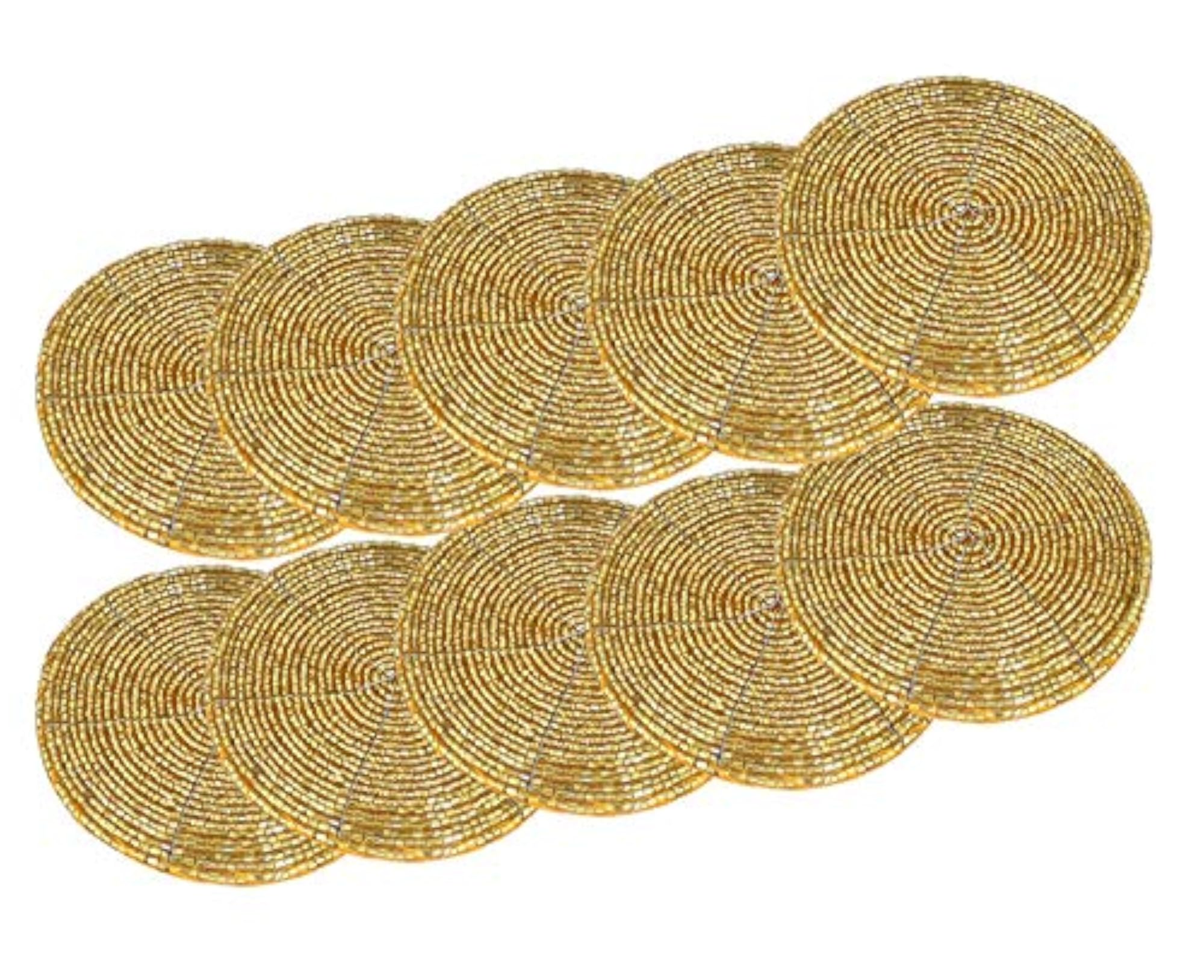 Golden Beaded Tea Coasters, Set of 10 Pieces