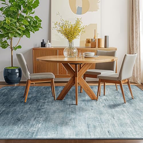 Washable Rug 6x9 Area Rugs for Living Room - Stain Resistant Non-Slip Backing Boho Rug for Bedroom,Durable & Ultra-Thin Vintage Large Area Rug(6x9,Blue)