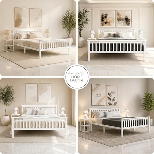 Image of Queen Size Metal Bed Frame | Queen Metal Bed | Queen Iron Bed | QueenSize Steel Bed | Heavy Duty Platform Bed | Steel Slats | No Box Spring Needed | Ideal for Home,Hostel & Guest House (White)