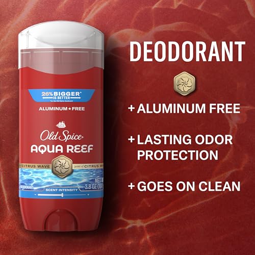 Image of Old Spice Aluminum Free Deodorant for Men, 24 /7 Odor Protection, 24 /7 Freshness & Lasting Scent, Aqua Reef with Cypress Scent, 3.8 oz (Pack of 3)