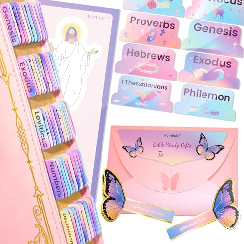 Image of Bible Tabs & Butterfly Bookmark, Rainbow, Laminated, Large Print, Christian Gifts, Bible Study Supplies