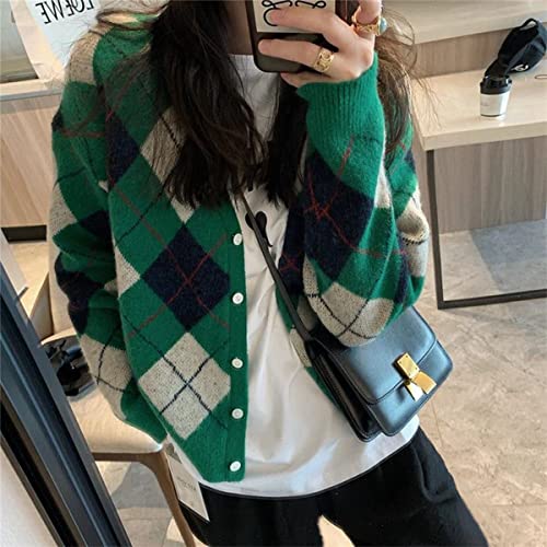 Image of Women's Long Sleeve Cardigan Sweater,Cute Y2K Top Knit Colorful Patterned V Neck Button Outwear S~XL