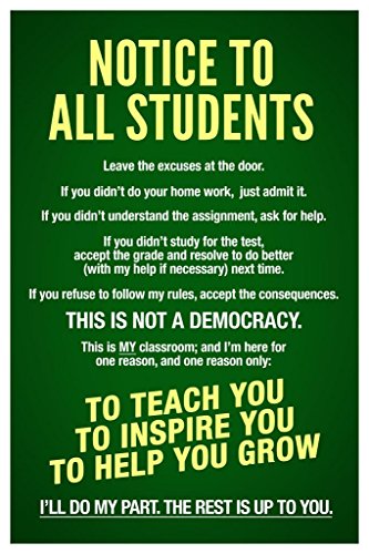 Laminated Classroom Rules Poster High School Supplies For Teachers Green Notice To All Students Warning Cool Wall Art Print Poster 12x18 Poster Dry Erase Wall Art 24x36