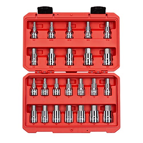 TEKTON 1/2 Inch Drive Hex Bit Socket Set, 24-Piece (1/4-3/4 in, 6-19 mm) | SHB92301