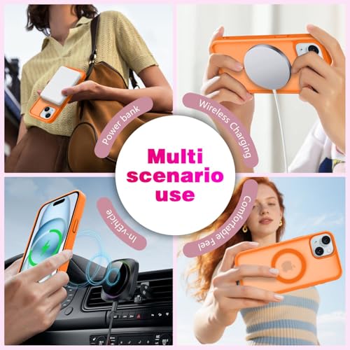 Image of for iPhone 15 Case | Frosted Translucent Hard Back Cover | Slim Translucent Matte Shockproof | Compatible with Mag-Safe (Orange)