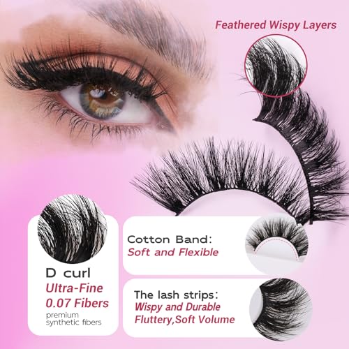 Cat Eye False Eyelashes Wispy Fluffy Volume Dramatic Long Strip Lashes Lightweight Natural Look Easy to Apply Reusable Faux Mink Lashes for Daily and Glam Makeup 7 Pairs - Image 3