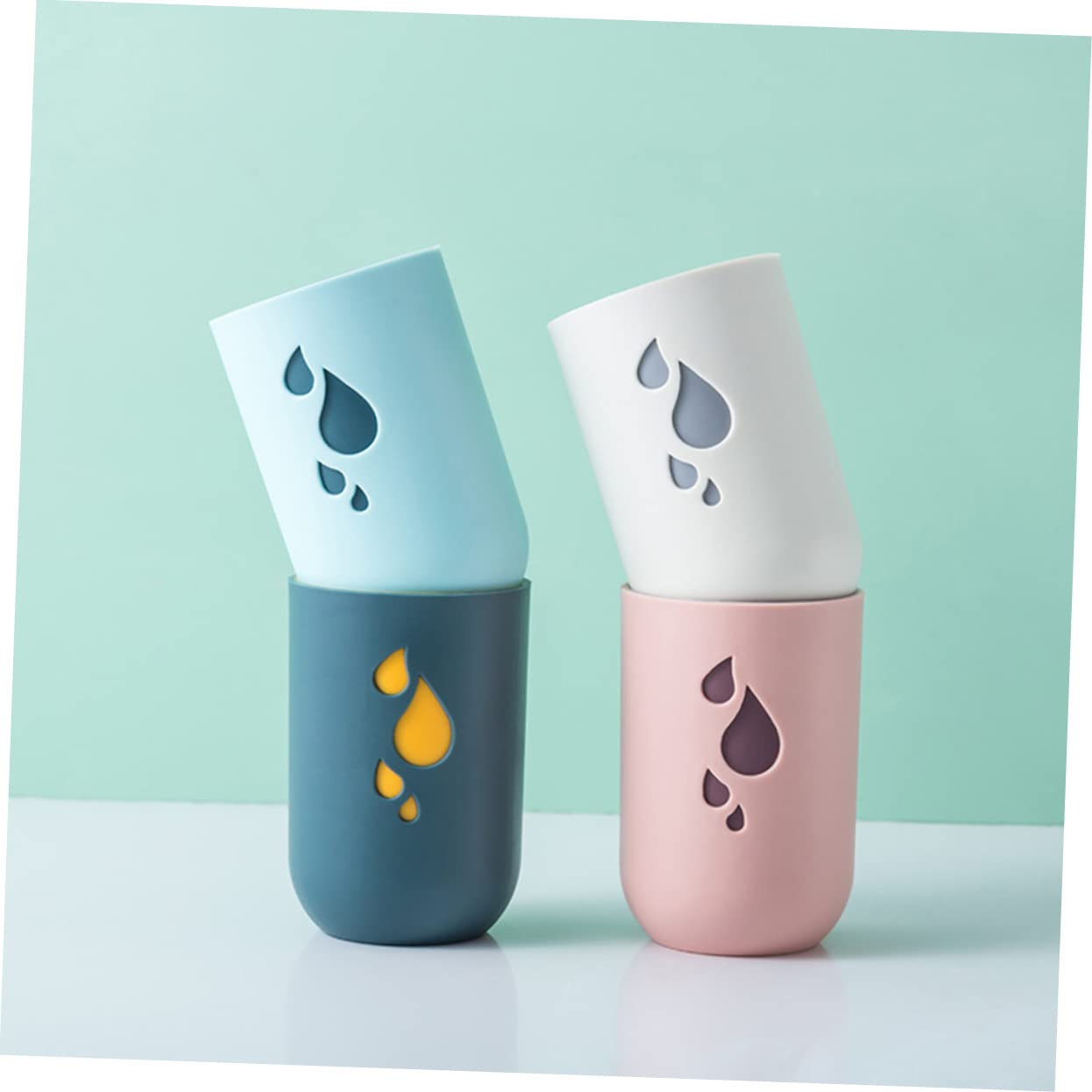 PRETYZOOM 3Pcs Raindrop Design Toothbrush Cup Portable Toothpaste Organizer for Home Hotel Office Food Grade Gargle Cups Green Color Simple