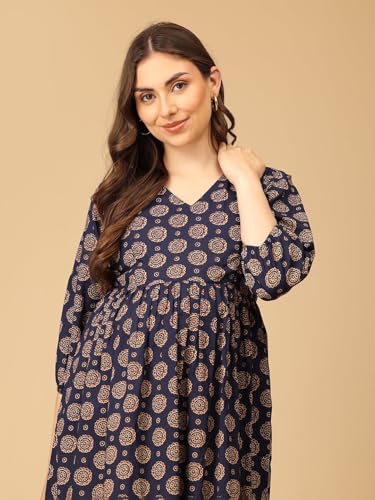 Image of The Mom Store Maternity and Nursing Dress | Pre and Post Pregnancy Dress for Womens | Zipper /Button Opening | Causal Wear | Trendy Stylish Causal Dresses for New Moms
