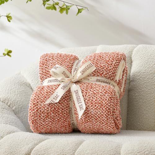 Image of Snuggle Sac Orange Fall Throw Blanket for Couch, Oversized Throw XL Super Soft Warm Blankets Cozy Knit Fuzzy Throws for Sofa, Bed, Living Room, Heather Orange, 50x70 inches