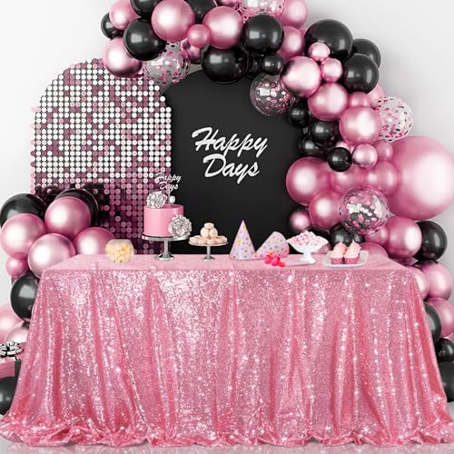 Image of B-COOL Sequin Tablecloth 50x80 Inch Sparkly Table Cloth Hot Pink Sequin Table Cloth Overlays for Party Decoration Christmas Wedding Dinner Linen