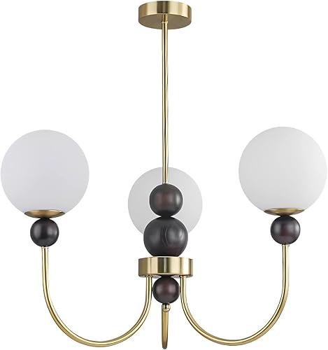 Miniatura 7 de BOKT Candelabro de cristal moderno con forma de globo vintage, lámpara colgante de madera dorada de 5 luces, lámpara de techo semiempotrada, lámpara