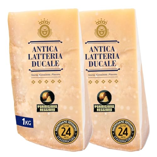 Parmigiano Reggiano Dop 24 mesi da Allevamento e Agricoltura Sostenibili - Premiata Produzione Artigianale dal 1949 - Formaggio Naturalmente Privo di Lattosio ANTICA LATTERIA DUCALE (1kg - 2pz)