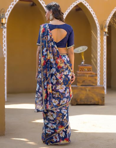 Image of SIRIL Women's Chiffon Printed Saree With Unstitched Blouse Piece
