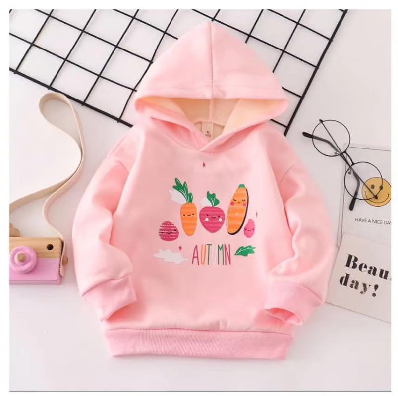 Bold N Elegant Cute Print Kids Full Sleeve Warm Thick Fur Fleece Winter Tshirt Regular Fit Sweatshirt Hoodie for Infant Toddler Baby Boy & Girl (6-12 Months, Peach) - Image 2 thumbnail