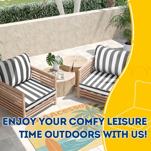 Image of AAAAAcessories Outdoor Seat Cushions for Chairs, Fade-Resistant, Waterproof Patio Furniture Replacement Cushions, 22 inch x 24 inch x 5 inch + 22 inch x 19 inch, Gray Cabana Stripe