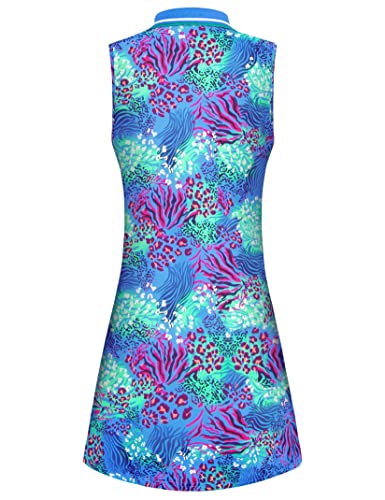 Freeye Womens Workout Athletic Exercise Tennis Golf Dresses With Shorts Pocket, Sleeveless Polo T-Shirts Tank Top Dupes Gym Attire A-Line Sporty Outfits Active-Wear Clothing Apparel Leopard X-Large #TOP2