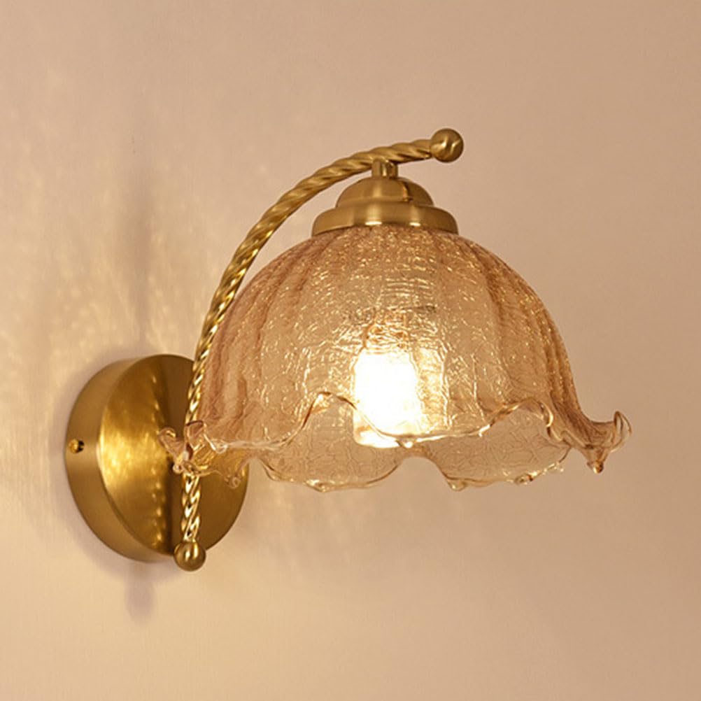 Kinkiet retro, lampa ścienna w stylu vintage, E27, klosz szklany w stylu rustykalnym, lampka nocna w kształcie kwiatu, 1 płomień, lampa florencka, romantyczne oświetlenie ścienne do sypialni, salonu i