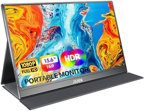 MNN Portable Monitor 15.6inch FHD 1080P 60Hz USB C HDMI Gaming Ultra-Slim IPS Display w/Smart Cover & Speakers,HDR Plug&Play, External Monitor for Laptop PC Phone Mac (15.6'' 1080P)
