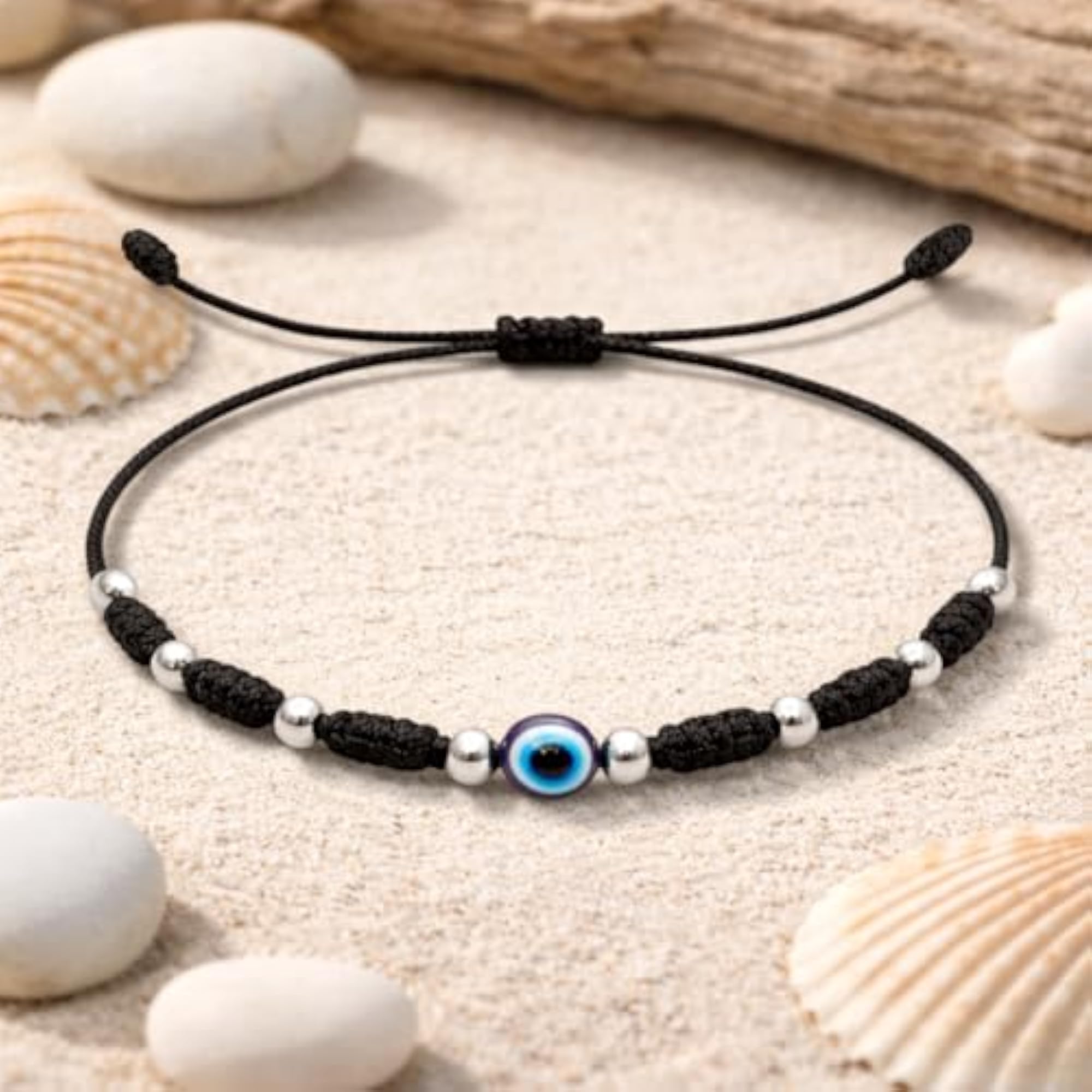 Women's 925 Sterling Silver Adjustable Evil Eye Protection Anklet