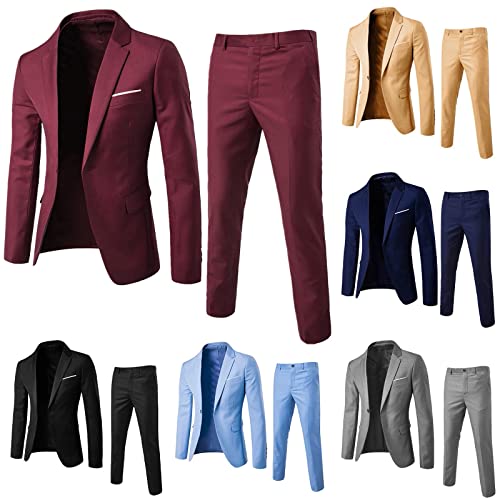 Mens Slim Fit 2 Piece Suit, One Button Solid Color Stretch Jacket Pants Set, Wedding Prom Suits for Men, Complete Outfits2