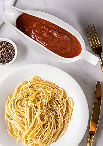 Nucookery Large 14 Oz Gravy Boat With Ergonomic Handle | White Fine Porcelain Saucier With Big Dripless Lip Spout | For Gravy, Warming Sauces, Salad Dressings, Milk, More | Microwave & Freezer Safe #TOP5