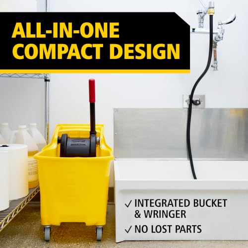 Image of Rubbermaid Commercial 31 Quart Tandem Mop Bucket with Wringer and Drain | Commercial Rolling Mop Bucket, Wringer, Drain, Commercial Cleaning Supplies, 31 Quart Capacity