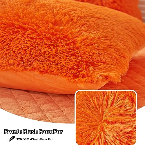 LIFEREVO 2 Pack Fluffy Faux Fur Pillow Shams,18 x 18 Inches Throw Pillow Covers,Luxury Decorative Furry Pillowcases Cushion Cover for Christmas,Zipper Closure,No Pillow Insert,Orange - Image 4