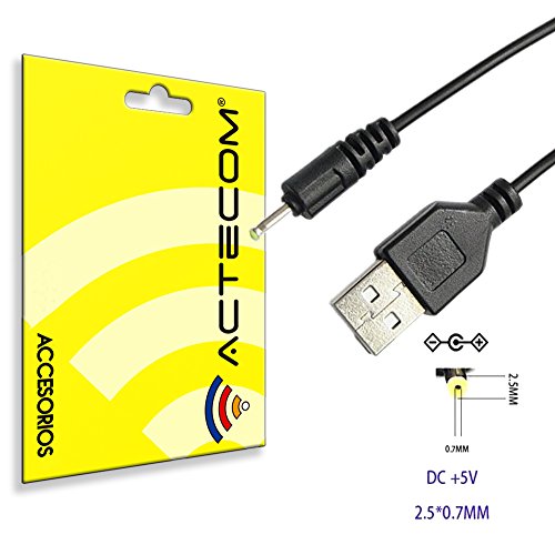 actecom® Cable USB Cargador para Tablet Android mp3 2.5mm 5v 2A 1m alimentación DC Carga