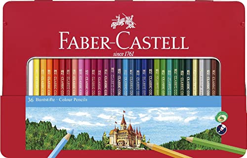 Faber-Castell 115886 - Estuche de Metal con 36 lápices de Colores
