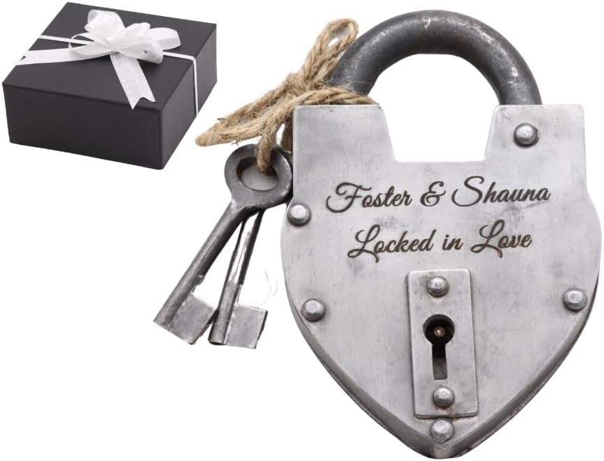 Personalized Love Lock, Keyed Padlock, Custom Engraved Keepsake for Couples, Boyfriend & Girlfriend Gift, Deeply Engraved Text, Name & Date