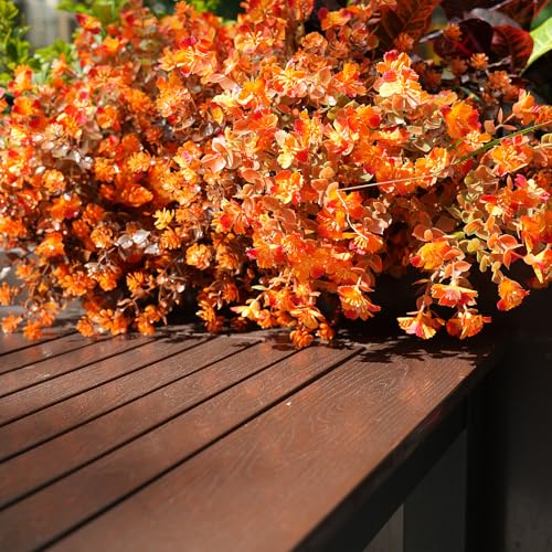 Artificial Fall Flowers Faux mums for Outdoor Indoor Garden Home Decoration, Faux Flower Daisy with Eucalyptus Leaves Fake Mums Plants Greenery Boxwood Porch Patio, Bundles (20, Artificial Mums)