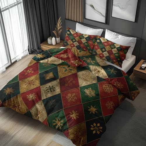 Vintage Weihnachten Bettwäsche 200x220 Bügelfreie - Schneeflocke...