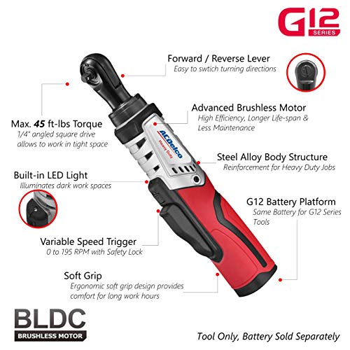 ACDelco G12 Series 2-Tool Combo Kit- 1/4 in. Brushless Ratchet Wrench + 3/8 in. Power Impact Wrench, two battery, charger, ARW12102-K3 - Thumbnail 2