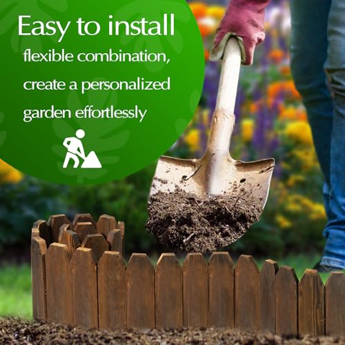 Wood Garden Fence, Wooden Edging Border Decorative Small Picket Panels for Flower Bed Barriers and Landscape Fencing