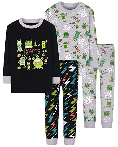 Image of DAUGHTER QUEEN Boys Pajamas 4 Pieces Long Set 100% Cotton Sleepwear Size 18 Months-12 Years