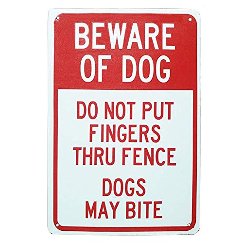 Lilyanaen New Tin Sign Metal Sign Do Not Put Fingers Thru Fence Dogs May Bite Security Outdoors Yards Safety Warning Decoratives For Outdoor & Indoor 8"X12" #TOP3