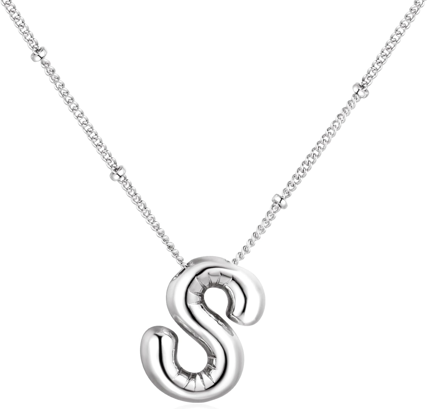 Chunky Bubble Initial Letter Necklace for Women Balloon Statement Dainty Alphabet Pendant 14K Gold Plated Puffy Name Personalized Jewelry