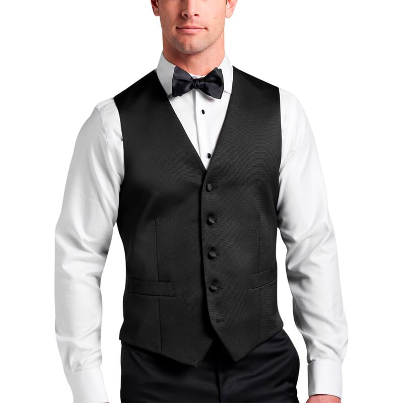 Adam Baker Men's 100% Wool Satin Tuxedo Vest, Modern Fit, 5 Buttons, 2 Pockets, Adjustable Back Strap, for Suit or Tuxedo