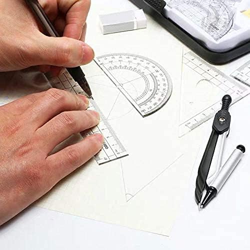 Rocutus Math Geometry Kit Set,Drawing Compass Protractor and Compass Set, with Shatterproof Storage Box,Including Protractor, Rulers, Compass, Compass Lead, Mechanical Pencil and Erasers (8 Pieces)